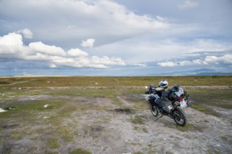 Falkvålen, Bruksvallarna, Jämtland, Sweden, BMW G 650 GS Sertao enduro motorcycle on a wide area