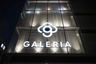 Night view, Galeria Kaufhof, logo, department store chain, retail, shop, Stuttgart,
