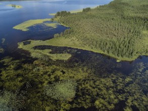 Hoting, Jämtlands län, Sweden, view from above of a lake with islands and wooded surroundings,