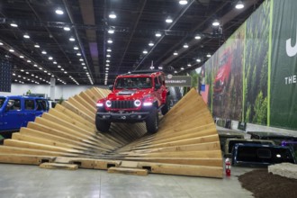 Detroit, Michigan USA - 15 January 2026 - A Jeep Rubicon takes visitors on a track that displays