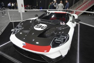 Detroit, Michigan USA - 14 January 2026 - A 2021 Ford GT on display in The Gallery, a section of