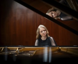 Young woman, pianist playing on a Steinway & Sons grand piano, Stuttgart, Baden-Württemberg