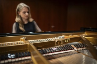 Young woman, pianist playing on a Steinway & Sons grand piano, Stuttgart, Baden-Württemberg,