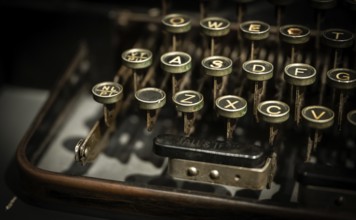 Keyboard of an old typewriter, Tändsticksmuseet match museum or match museum, Jönköping, Jönköpings