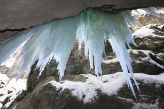 Icicles in the Partnachklamm near Garmisch-Partenkirchen, Werdenfelser Land, Upper Bavaria, Germany