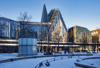 University of Leipzig, lecture hall building and Paulinum on Augustusplatz in winter with snow,
