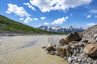Miller Creek meltwater flow at Castner Glacier, Delta Range, Alaska Range, Richardson Highway,