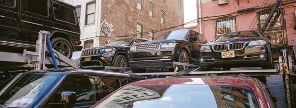 Stacked cars, New York, USA