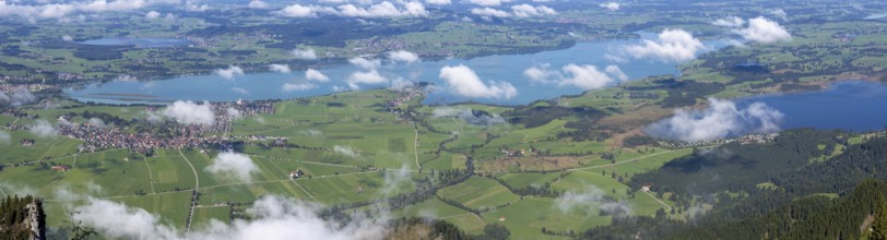 Panorama from Tegelberg, 1881m, on Schwangau, Waltenhofen, Forggensee, Hopfensee and Bannwaldsee,
