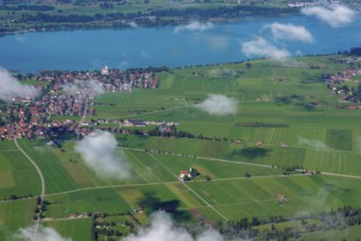Panorama from Tegelberg, 1881m, on Schwangau, Waltenhofen and Forggensee, Füssener Land, Ostallgäu,