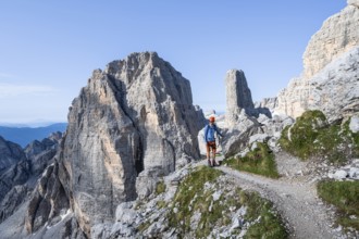 Mountaineers on a hiking trail, Via Ferrata Bocciere Centrale via ferrata, spectacular mountain