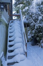 Snowy stairs, winter, snow, Sieversen, Samtgemeinde Rosengarten, Lower Saxony, Germany