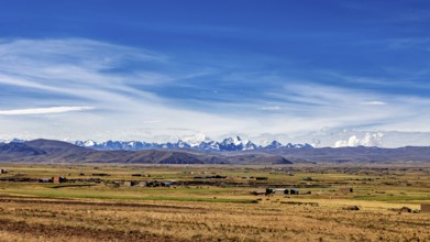 Wide landscape with mountains on the horizon and clear sky, The landscape of the Altiplano in the