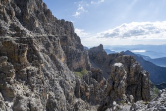 Spectacular mountain landscape with steep cliffs and rock towers, Via Ferrata Bocciere Centrale via