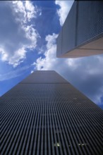 World Trade Center towers, cloudy sky, September 2000, New York City, USA, historical photo, towers