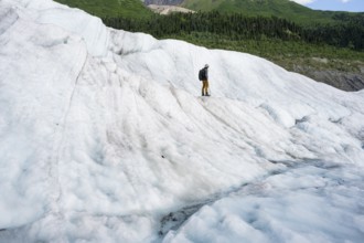 Climbers on the ice of Root Glacier, Wrangell St. Elias National Park, Alaska, USA