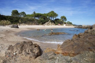 Bay on sandy beach, Solenzara on the Mediterranean Sea, Corse-du-Sud Department, Sartène