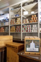 Interior view, historic restored Kennicott shopping store with historic goods display, retro food