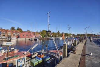 Harbour, harbour basin, wharf, ships, fishing trawlers, sailboats, duckdalves, general
