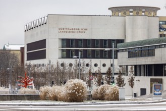 Winter in Stuttgart. There is a closed blanket of snow in the city center. Württembergische