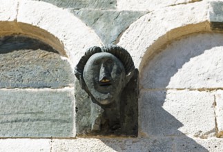 Details on the façade of the Romanesque Pisan church of San Michele de Murato, Bevinco Valley,