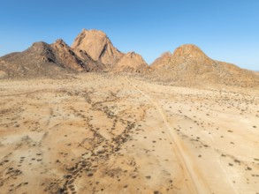 Aerial view, mountains in the desert, Spitzkoppe summit, Namib desert, Namibia