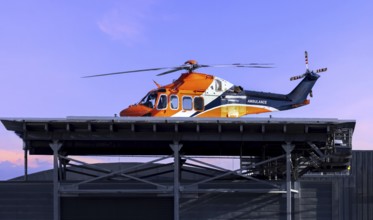 First responder helicopter ambulance for emergency cases on the heli pad on the hospital roof