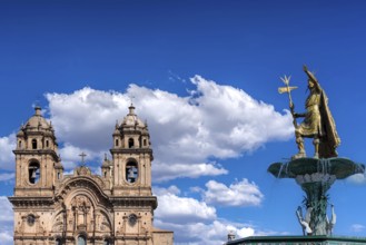 Peru, Cusco, Central Plaza de Armas square in historic city center with churches, monuments and