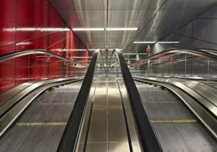 Artwork titled Three Model Spaces by Ralf Brög, escalators at Heinrich-Heine-Allee subway station,