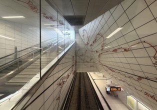 Artwork titled Spur X by Enne Hähnle, view at the Kirchplatz subway station, Düsseldorf, North