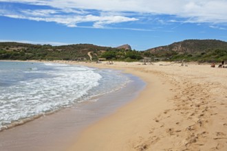 Plage d'Arone sandy beach, Capo Rosso and the Genoese Tower in the back, Piana, Corse-du-Sud