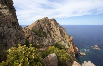 Bizarre rock formations on Capo Rosso, Piana, Corse-du-Sud department, west coast, Corsica,