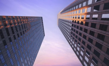 USA, Scenic Boston downtown financial district city skyline and skyscrapers