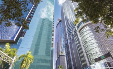 Miami downtown financial skyline and business shopping center near Biscayne bay and South beach