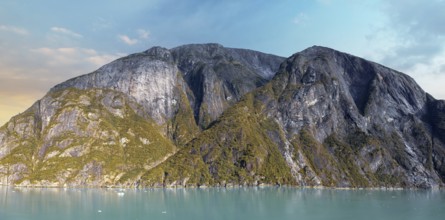 Cruise to Alaska, cruise ship sailing through scenic landscapes, mountains and lakes