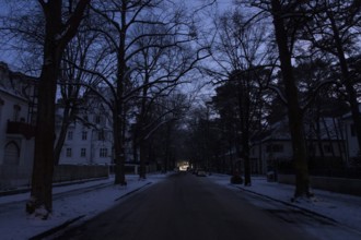 A dark and unlit street during a large-scale power outage in the Steglitz-Zehlendorf district,