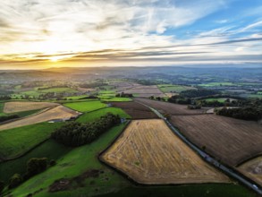 Colours of Devon Farms and Fields over Berry Pomeroy from a drone, Totnes, England, United Kingdom