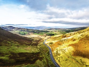 Autumn colours over Mach Loop from a drone, Minffordd, Tywyn, Wales, UK