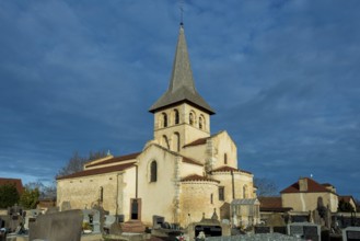 Mazerier village. Painted church St. Saturninus Church. Allier department, Auvergne Rhone Alpes,