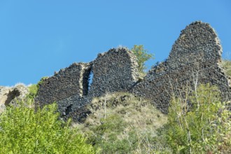 Ruins of medieval castle of Buron. Puy de Dome. Auvergne Rhone Alpes. France