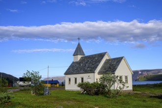 Nordfjord church on Ytre Syltefjord in natural, peaceful surroundings, Nordfjord, Båtsfjord,