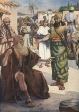 Scene from the biblical story, The Story of Naaman and Elisha, Elisha is about how Naaman, a Syrian