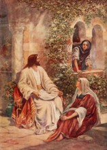 Scene from the biblical story, Mary and Martha, two sisters from Bethany who were close friends