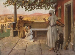 Scene from the biblical story, Mary and Martha, two sisters from Bethany who were close friends