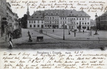 Annaberg in Saxony, town in the Ore Mountains, Erzgebirgskreis, Saxony, postcard, view around 1900
