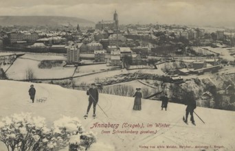 Annaberg in the Ore Mountains in winter, Saxony, town in the Ore Mountains, Erzgebirgskreis,