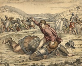 Scene from the biblical story, The story of David and Goliath is from the Old Testament of the