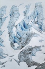Blue rugged glacier ice with crevasses and snow, detail, Exit Glacier, Kenai Peninsula, Alaska, USA