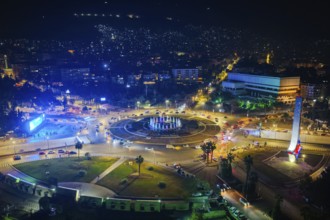 In Damascus, Syria, on December 29, 2025, nighttime drone footage shows the Syrian capital fully
