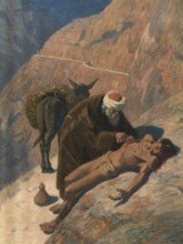 Scene from the biblical story, The Parable of the Good Samaritan is one of the most famous stories